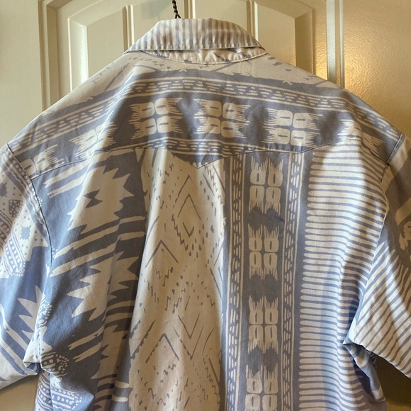 Vintage Panhandle Slim Aztec Design Western Shirt Sz 17-34 Periwinkle and White - Picture 7 of 9